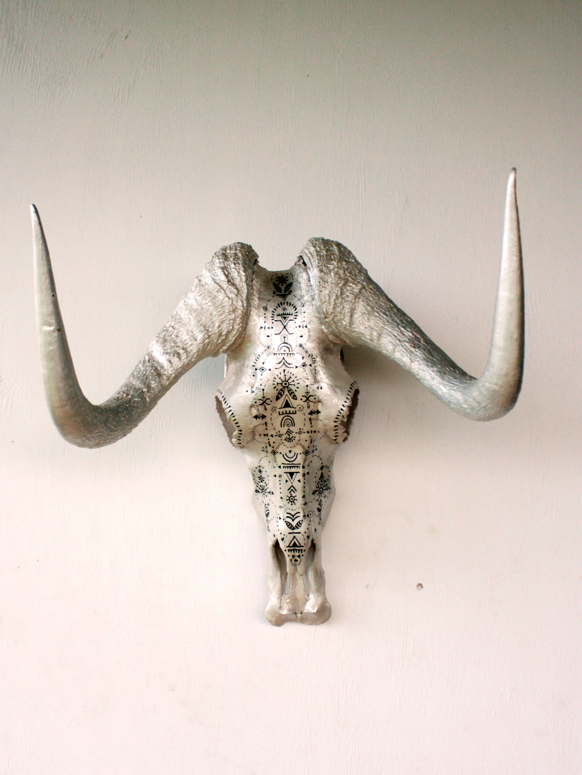 Hand painted black wildebeest skull by The Adorned