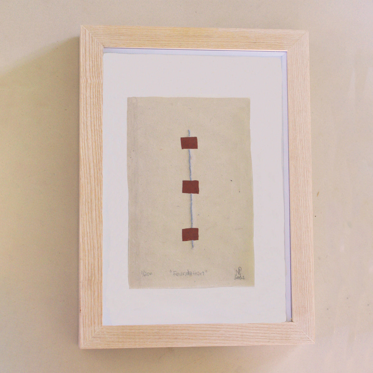The Adorned framed and hand stitched block printed artwork called The Foundation.