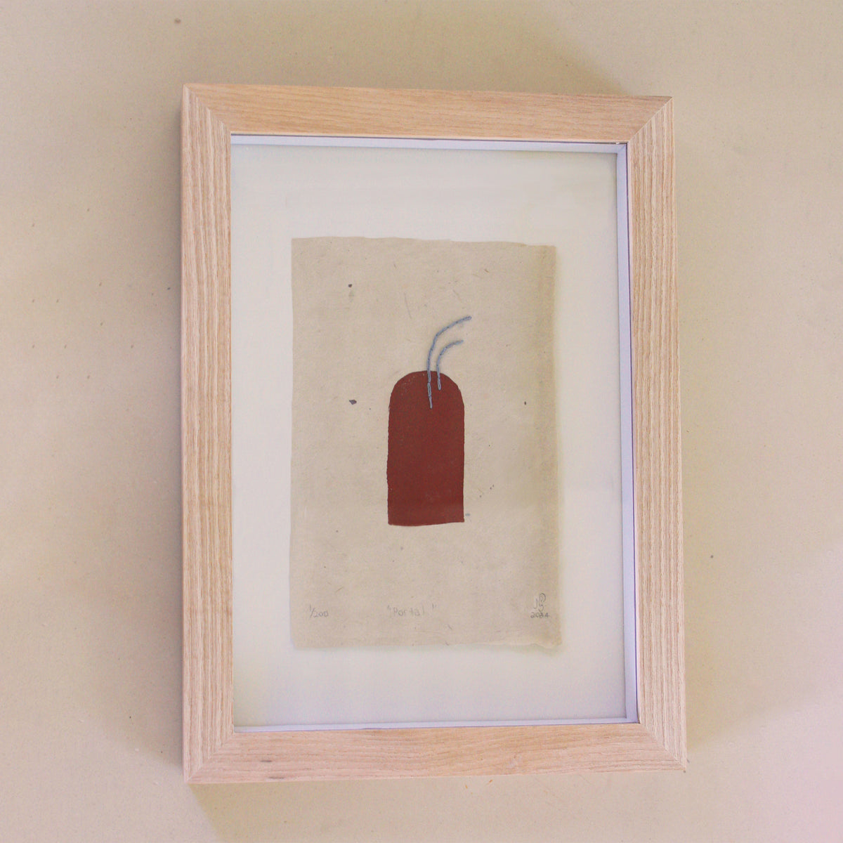 The Adorned framed and hand stitched block printed artwork called The Portal