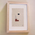 The Adorned framed and hand stitched block printed artwork called Space and Form